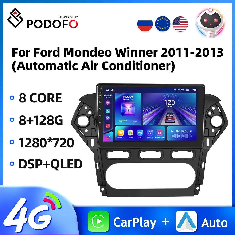 

Podofo WIFI&4G 10.1'' Car Radio For Ford Mondeo Winner 2011-2013 Multimedia Player Carplay Android Auto GPS AI Voice Car Stereo