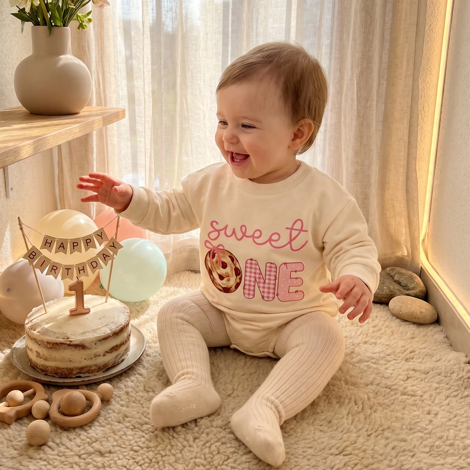 Baby Girls Romper, Long Sleeve Crew Neck Letters Cookie Print Bodysuit Clothes Birthday Outfit