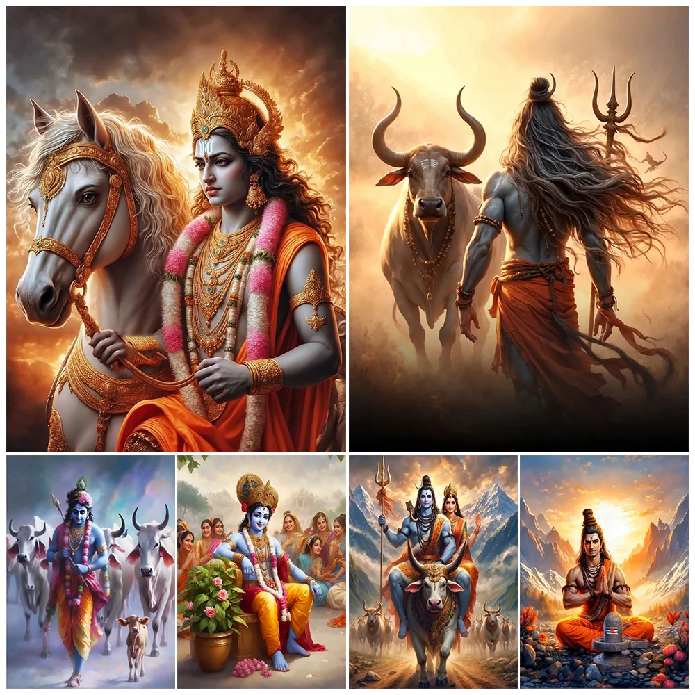 

Shiva Parvati Kali Brahma Vishnu God Posters Wall Pictures For Living Room Poster Wall Art Canvas Painting Unframed
