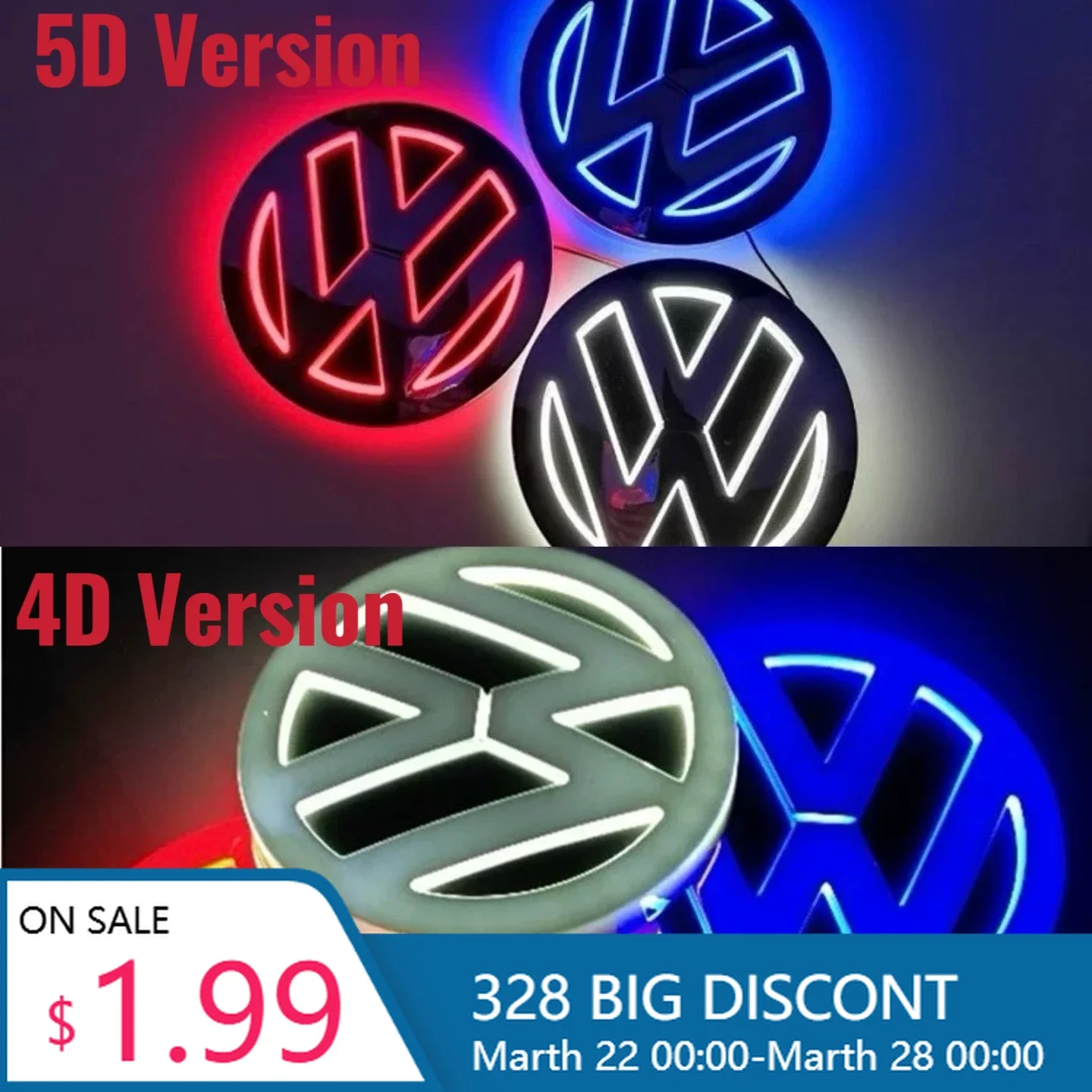 

2026 New For VOLKSWAGEN VW 1Pc VW 11cm 4D 5D Logo Light LED Rear Badge Light Front Grille Emblem For VW Bora Golf Jetta POLO MAG