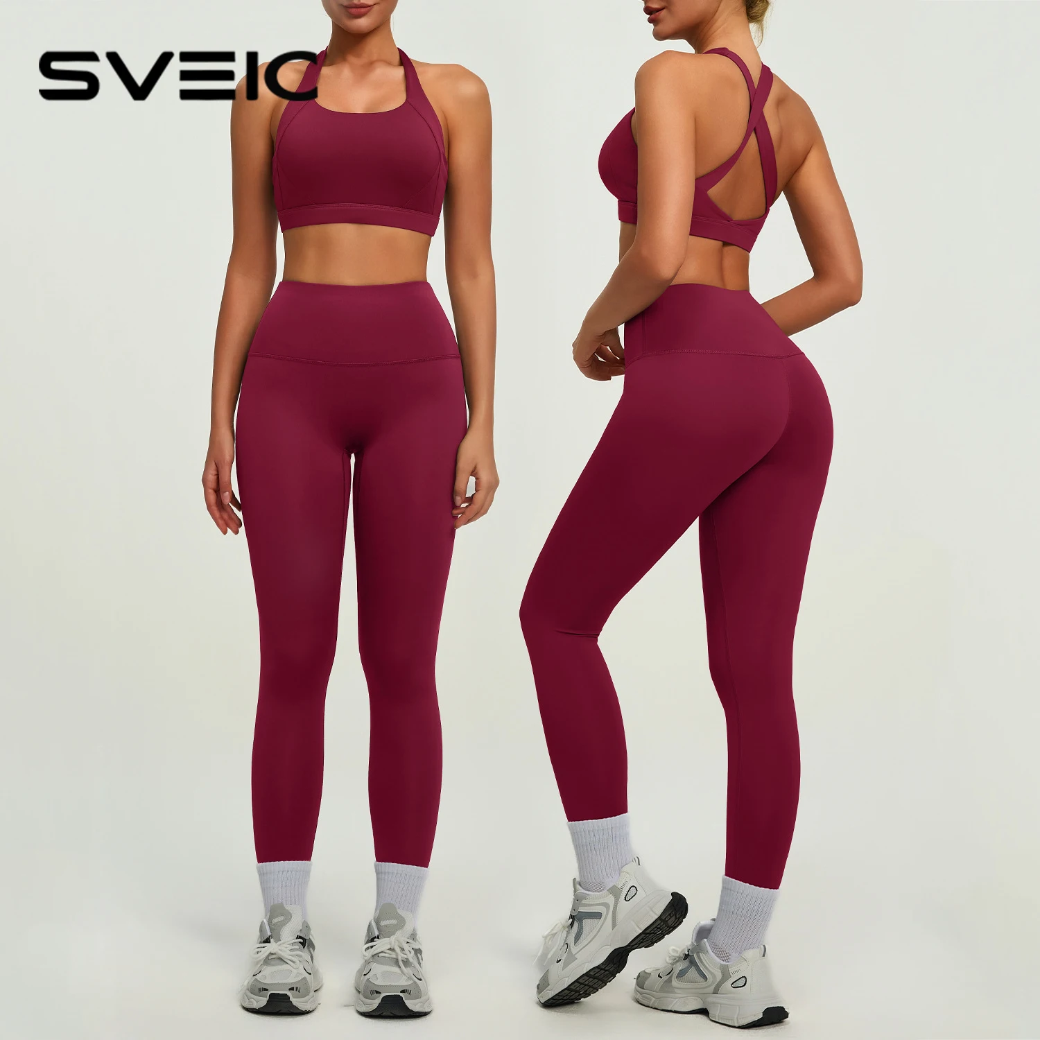 

SVEIC Спортивный костюм-двойка для женщин: топ-бра и леггинсы с высокой талией для фитнеса, тренировок, бега и йоги