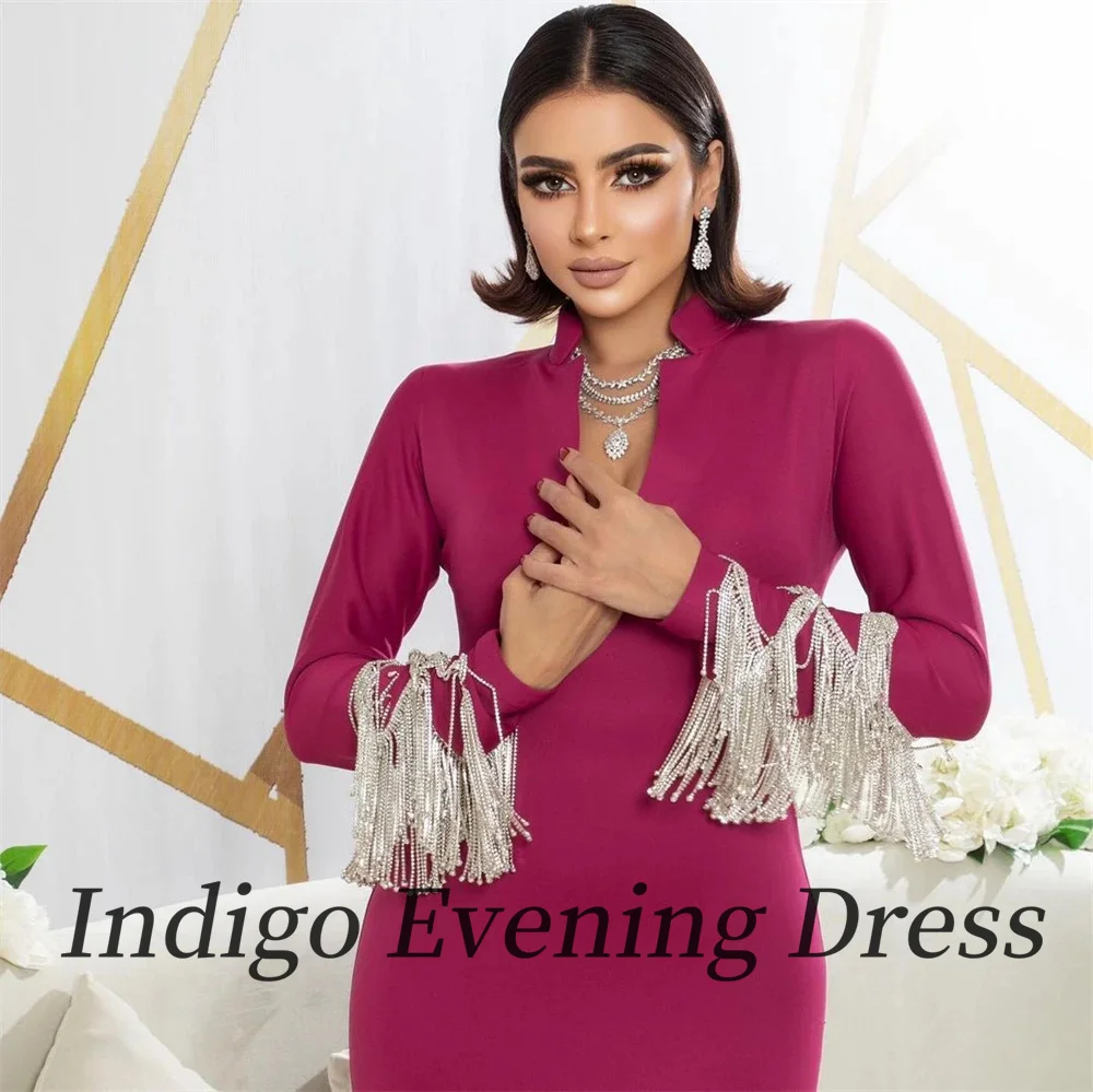 Indigo saudita-Vestidos de Noche escalonados con escote en V para mujer, vestido de sirena elegante para fiesta Formal, 2024