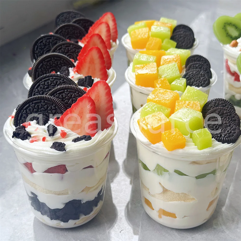 

Flavors Cream Cake Cups Camping Trip Fruit Chocolate Small Desser Bakery Milk Lemon Mango Biscuit Plastic Fake Asmr Prop Decor