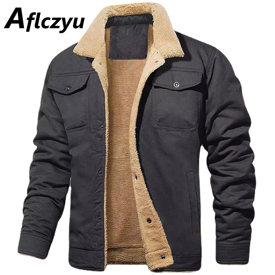 

Fleece Jacket Men Winter Thick Jacket Coat Fashion Casual Multiple Pockets Cargo Jackets Male Outerwear Black Green