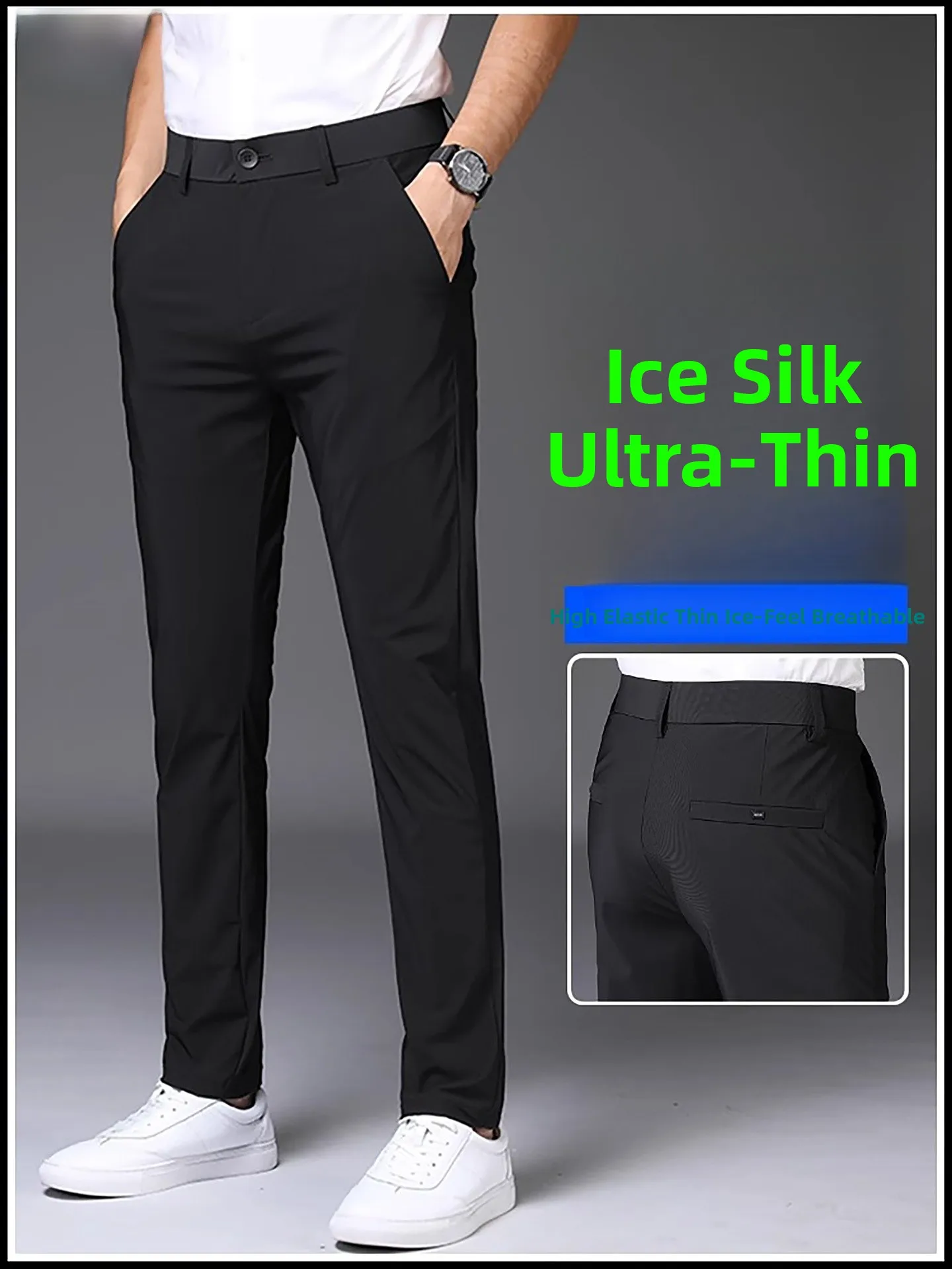 

Busin Casual Slim Fit Men's Pants Elastic Dad Jeans Spring Autumn Comfortable Stretchy Long Trousers for Fathers Day