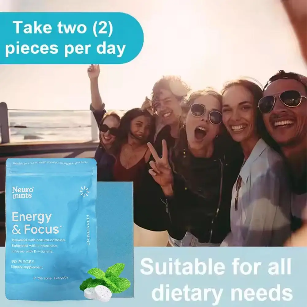 90pcs/ bagged Mint Tablet Candy Boost Your Energy and Focus Long Lasting Chew Improve Energy And Attention
