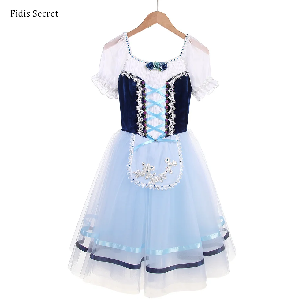 Marineblauw fluwelen lijfje professionele boer podiumkleding, meisjes Napoli romantische ballet tutu, ballerina danswedstrijd kostuums