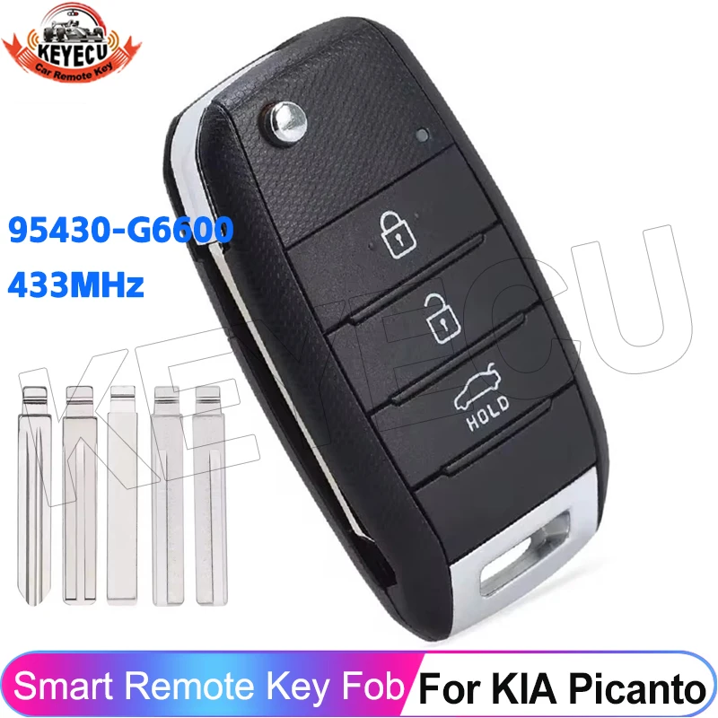 KEYECU For KIA Picanto 2017 2018 2019 Upgraded Flip Car Key 4D60 Chip 433MHz P/N: 95430-G6600 3 Buttons Remote Fob