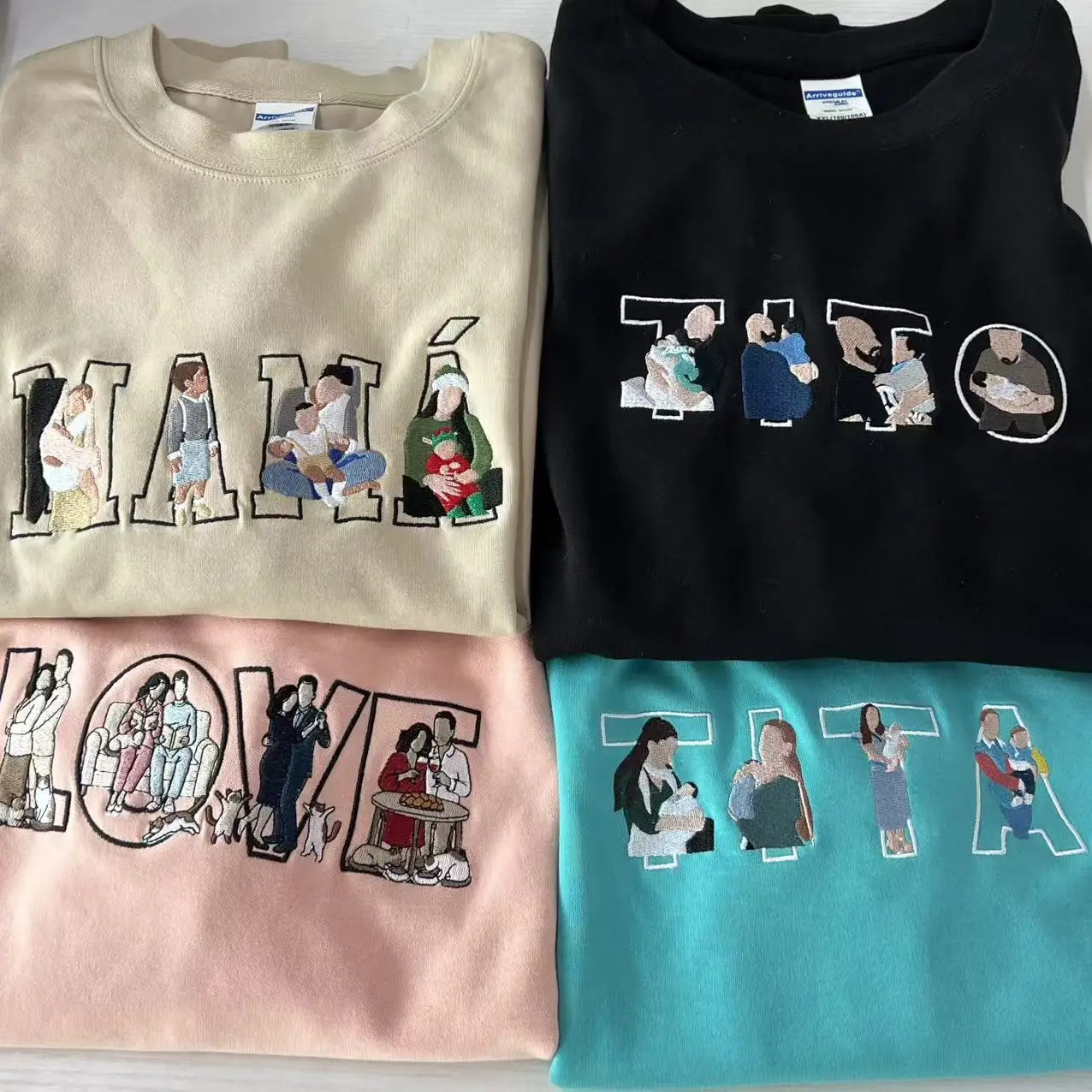 4 PHOTOS Custom Embroidered MAMA PAPA Portrait Sweatshirt Parent Custom Embroidered From Photo Embroidered SweatShirts
