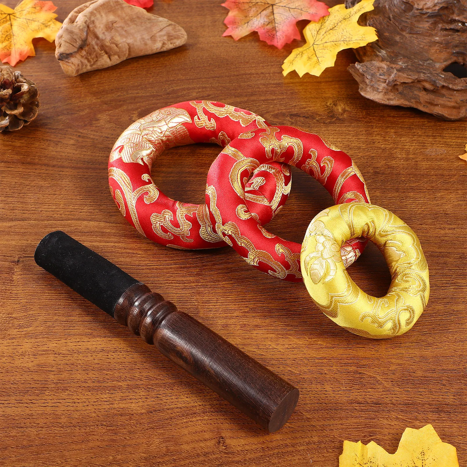 

3Pcs Singing Bowl Pad Set Tibetan Bowl Cushion Cotton Fabric Non-Slip Mat with Wooden Mallet for Meditation Sound Healing
