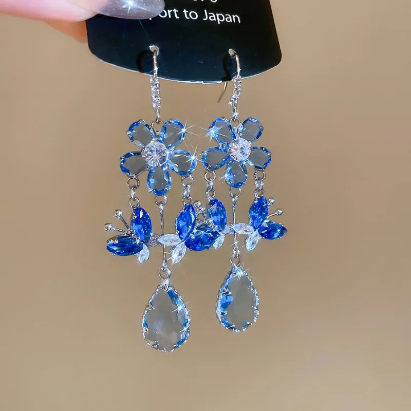 

Minar Dainty CZ Cubic Zirconia Flower Butterfly Waterdrop Tassel Long Dangle Earrings for Women Silver Plated Copper Jewelry