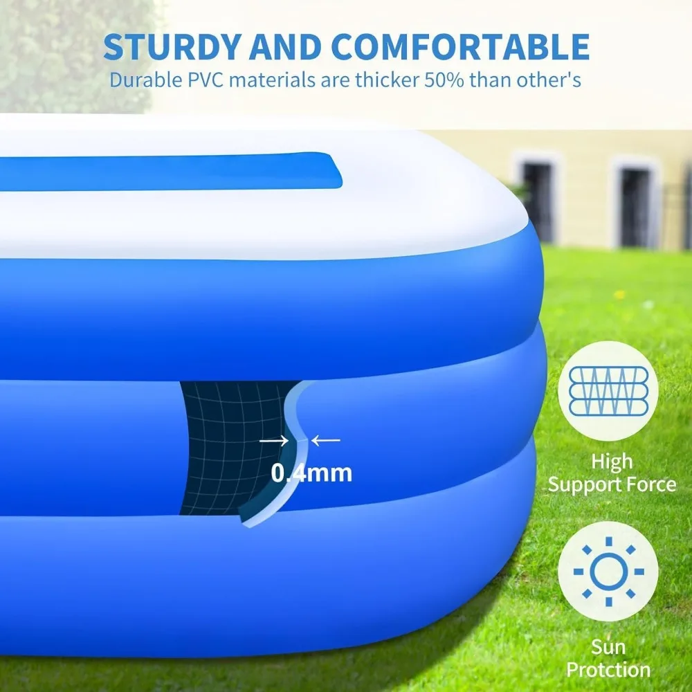 Large Inflatable Swimming Pool with Pump, 130" x 72" x 22" Oversized Thickened Blow Up Pools for Adults and Kids