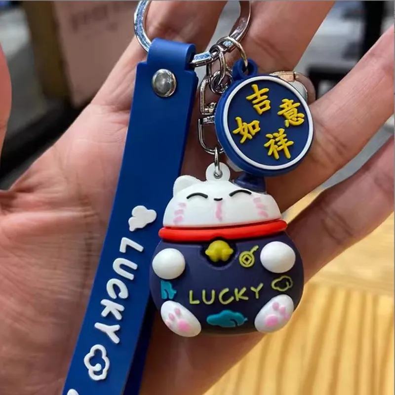 Creative Keychains Car Keychain Lucky Cat Pendant Cartoon Acrylic Plastic Bag Lanyard Ornaments Lucky Jewelry