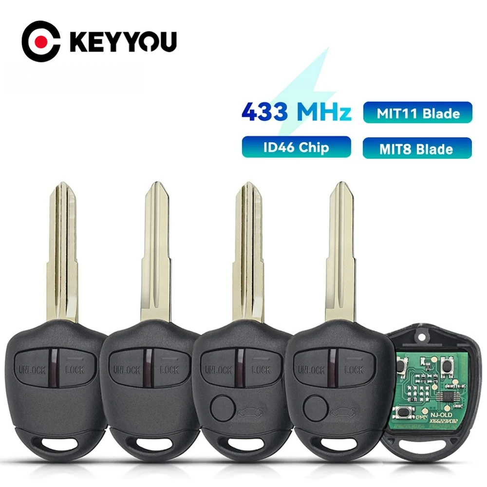 KEYYOU مع مفتاح تحكم عن بعد للسيارة تعمل بالبطارية لميتسوبيشي أوتلاندر ASX لانسر تريتون لاما باجيرو MIT8 ID46 433MHz مفتاح ذكي #1