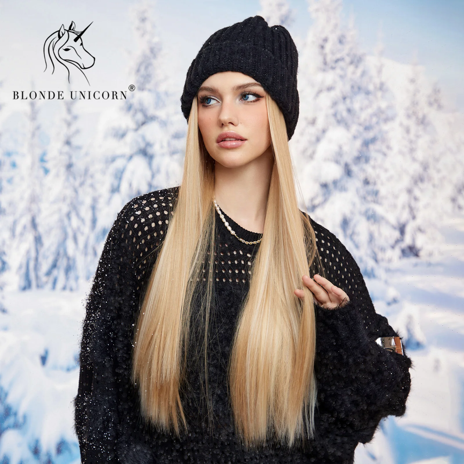 Blonde Einhorn Hut Perücken Kappe mit Haar Hut Perücke blonde gerade Perücke trennbare synthetische Haare Frauen tägliche Party hohe Temperatur