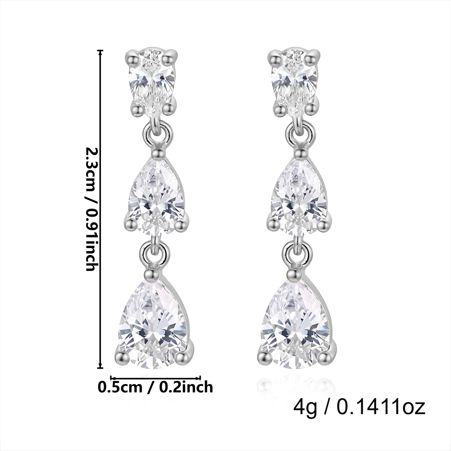 Exquisite Kristall-Wassertropfen-Ohrringe mit Kubischem Zirkonia für Damen, Silberfarben, mit Zirkon-Einlage, Hängeohrringe, Vielseitiger Partyschmuck – Detail 4