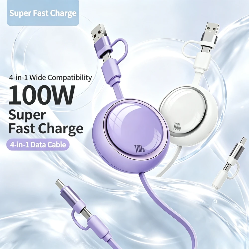ASUS 100W Retractable USB A to USB C Fast Charging Data Cable For iPhone Samsung Xiaomi Android Phone Charger Cord
