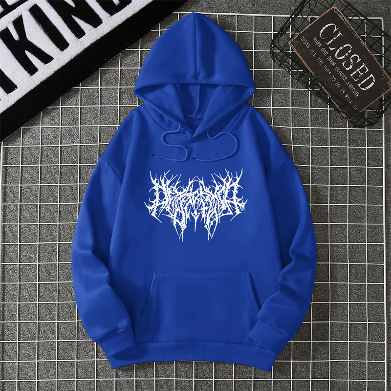 Winter Unisex Hoodie Drawstring Elastic Cuff Thorn Print Thick Hooded Sweatshirt Casual Long Sleeves Pullover Warm Tops Lady