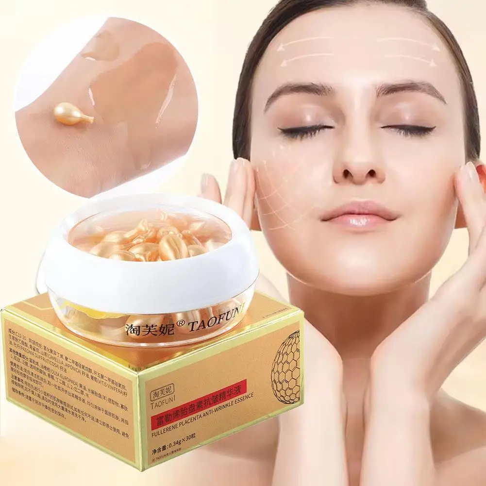 30pcs Fullerene Placenta Capsule Essence Reduce Fine Line Moisturizing Nourishing Serum Anti-wrinkle Repairing Skin Shrink Pores