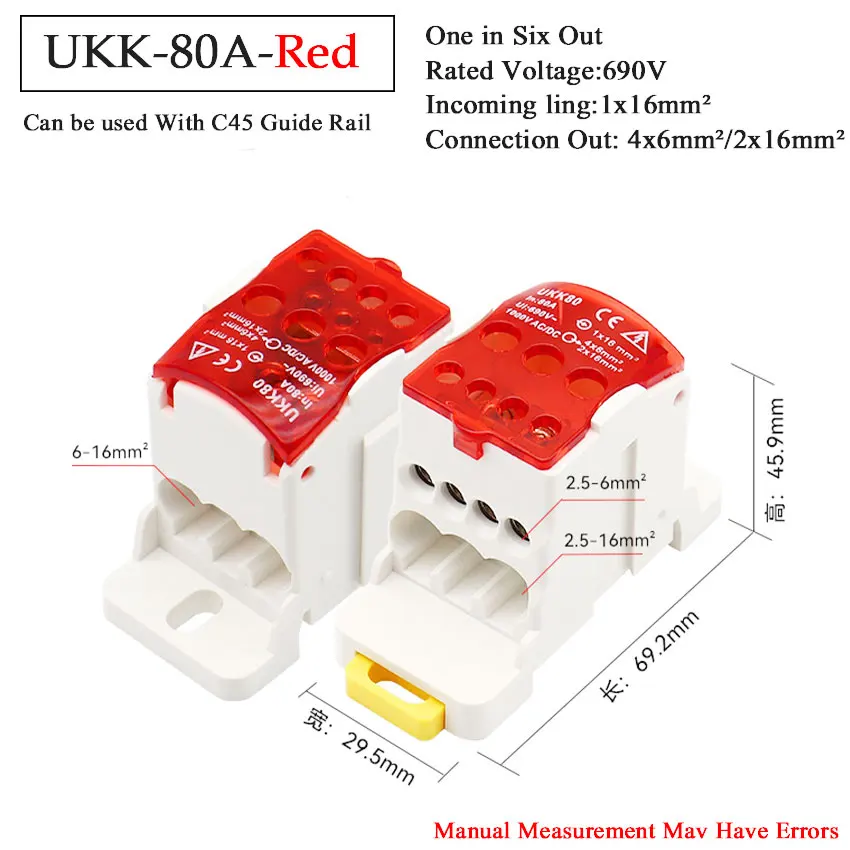 

UKK 80A Single-Stage Splitter Box Wire Connector High-Current Household Into A Multi-Outlet Terminal Block Rail Splitter Box