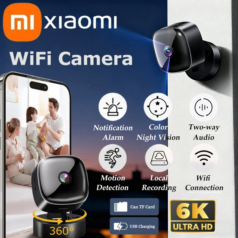 كاميرا Xiaomi 6K HD Mini، كاميرا واي فاي، حماية أمنية لاسلكية، كاميرات مراقبة عن بعد، كاميرا فيديو للمراقبة المنزلية الذكية
