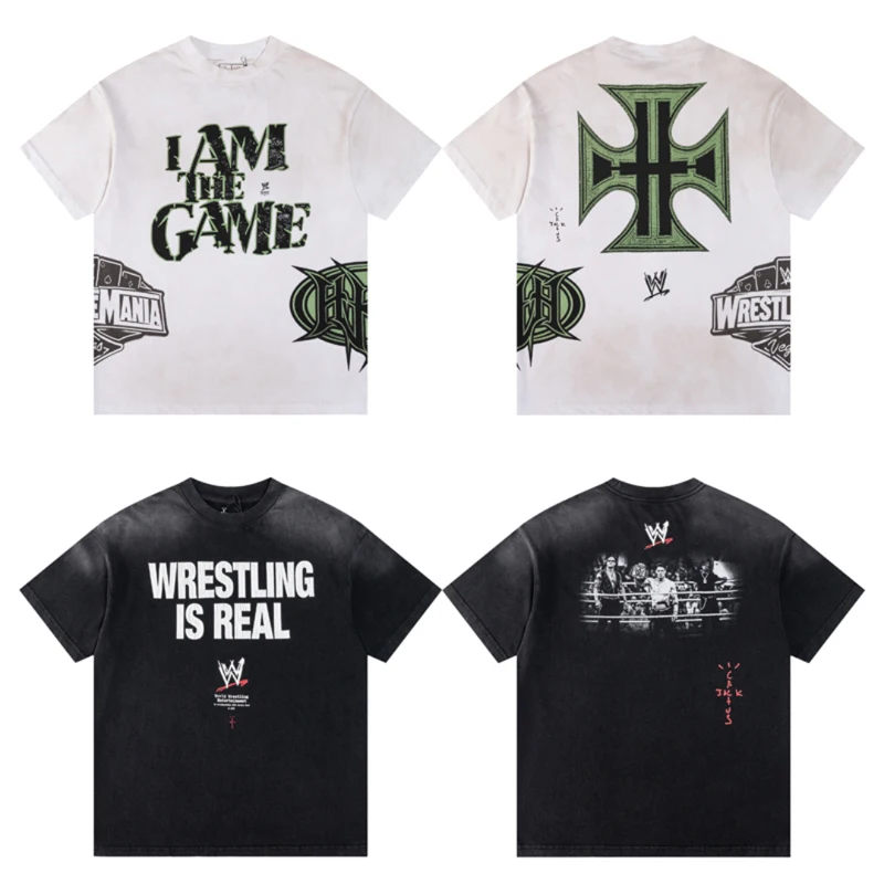 Street Trendy Brand Cactus Jack T-shirt Men's Hip Hop High Quality Short Sleeve Creative Logo Print Tee