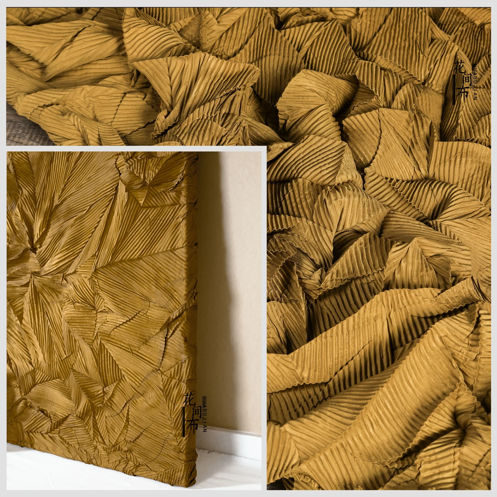 Yellow Louver Pleated Irregular Fabric 3D Texture Plastic Decoration Background Print Handmade DIY Design Material