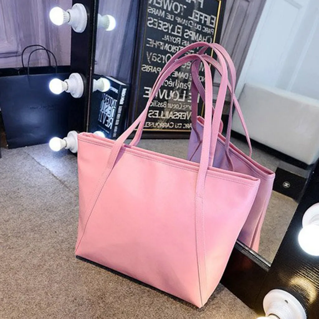 Simple Solid Color Tote Bag Purse Small Handbag Women\'s Large Capacity Shoulder Bags Female Casual Travel Beach Shopping Bag