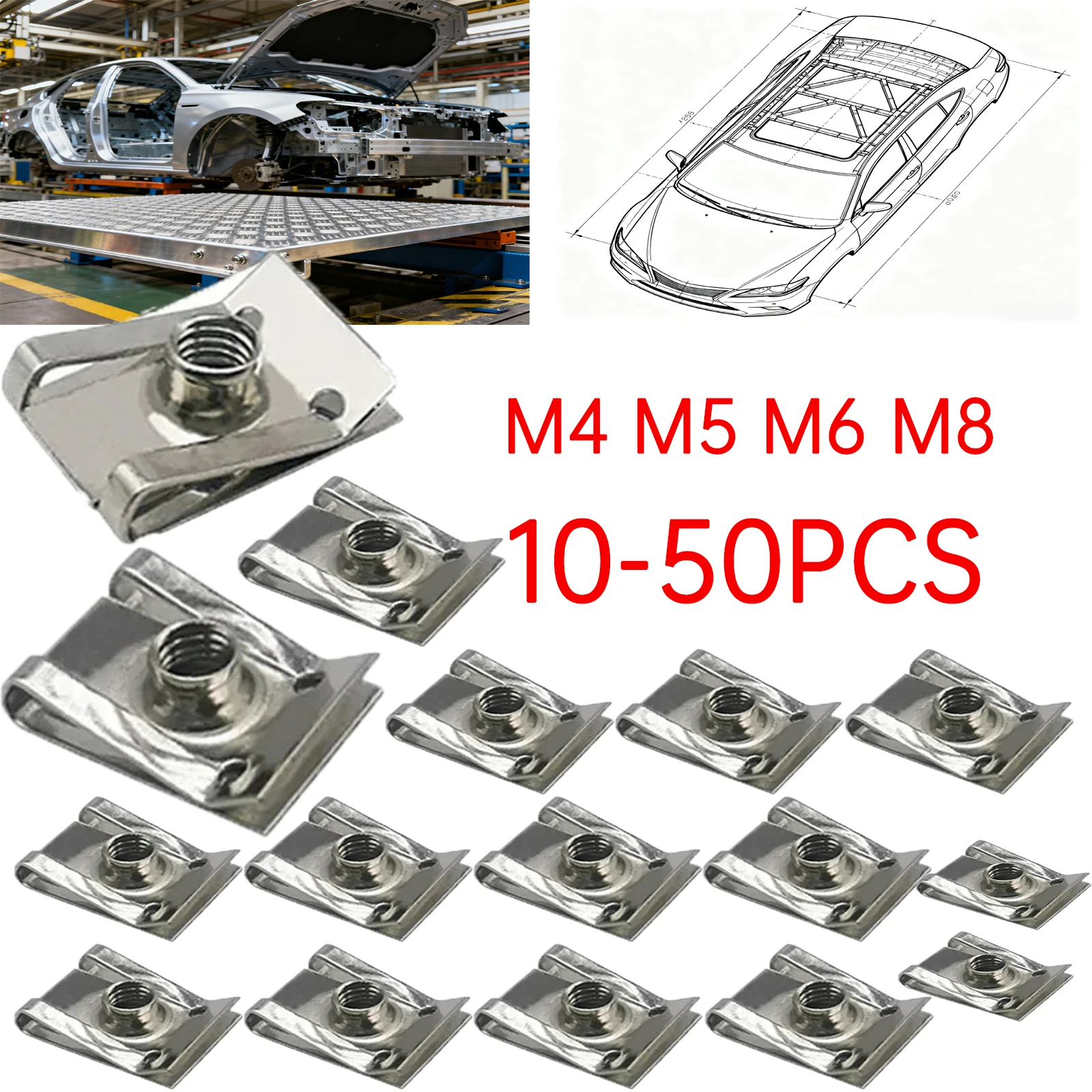 10-50PCS M6 M5 M4 M8 Stainless Steel U Type Clips with Thread 8/6/5/4 mm Reed Nuts for Car Motorcycle Scooter Auto Fastener
