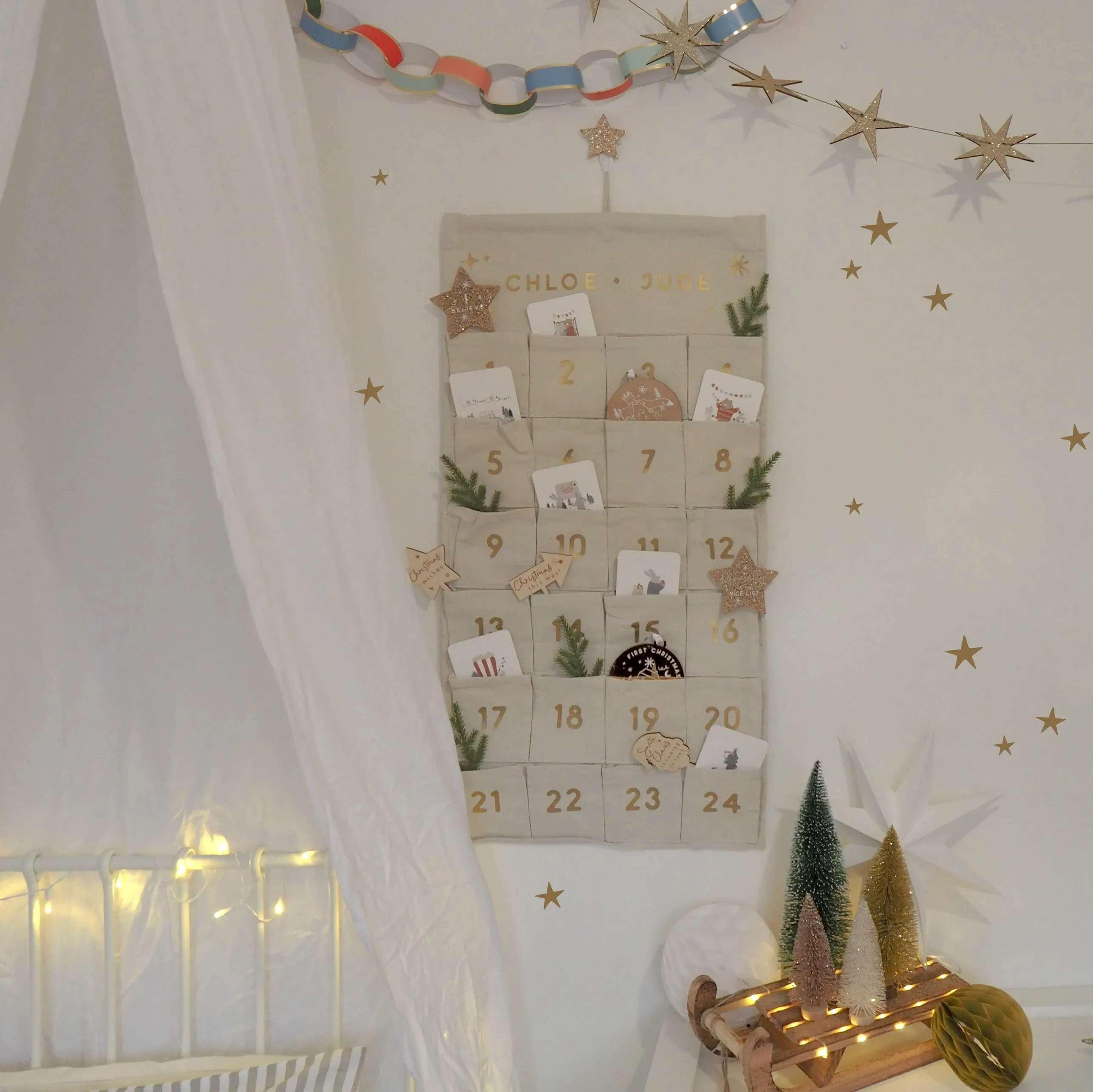 

Personalized Christmas Advent Calendar Reusable Fabric Wall Hanging Farmhouse Advent Calendar for Kids Christmas Countdown Decor
