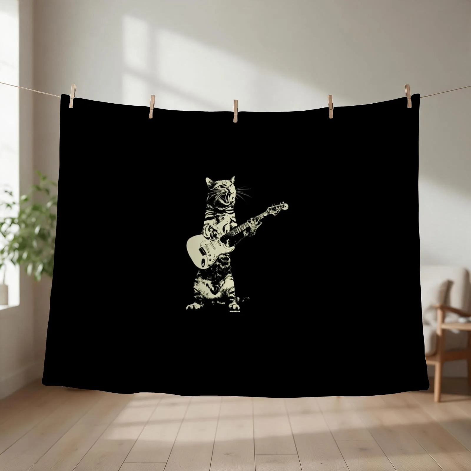Cat playing guitar Essential Throw Blanket couch cozy soft plush fuzzy picnic outdoor blanket