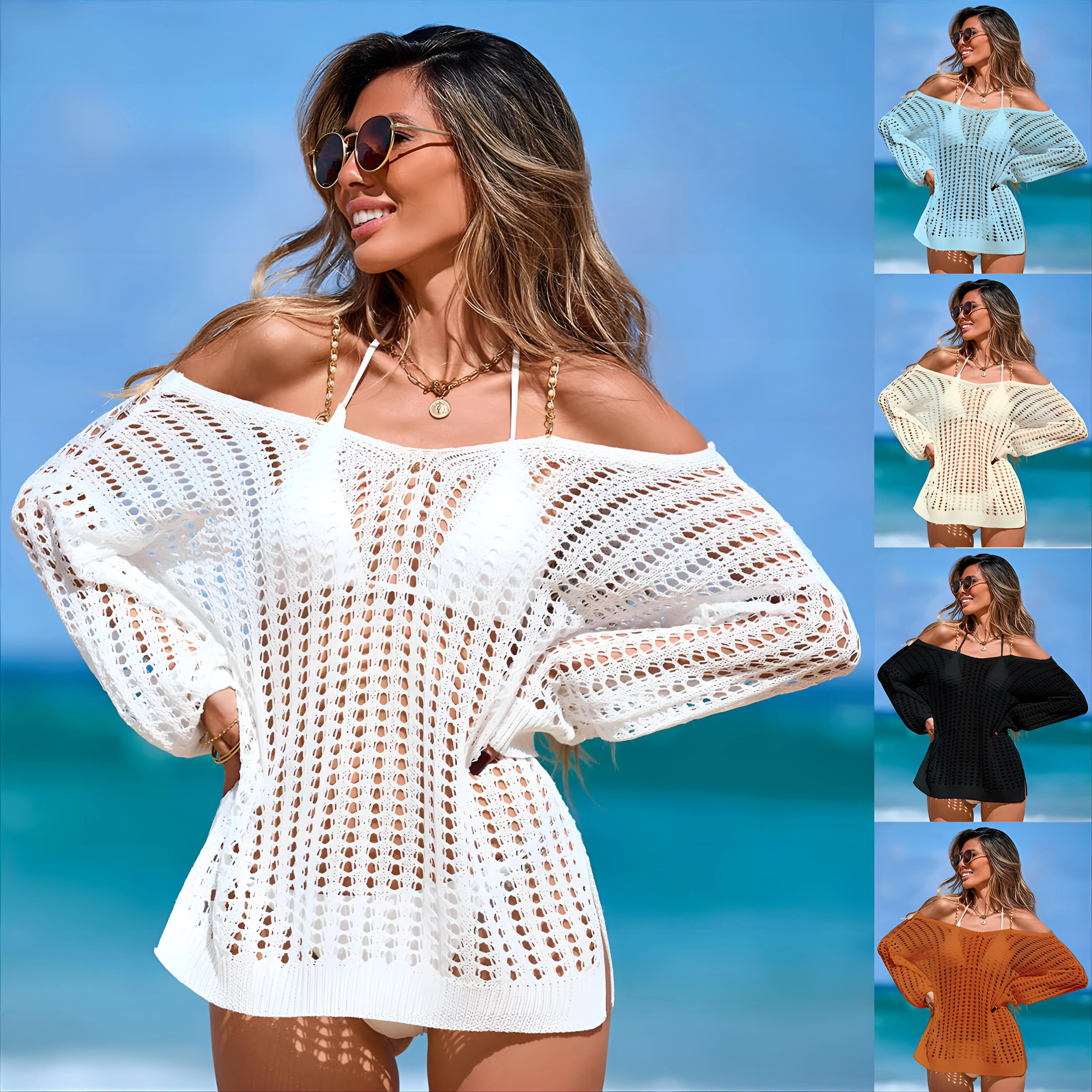 Coprispalle invernali da donna all'uncinetto con conchiglie, accessori in tessuto rinfrescante per le spezie, plage, lucide, per le vacanze, con volant strutturato, protettivo turco