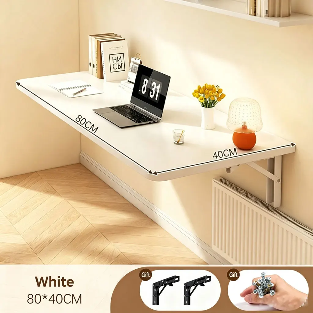 Fold Down Wall Mount Floating Desk, Hanging Foldable Study Writing Table Space Saver for Home Bedroom Living Room