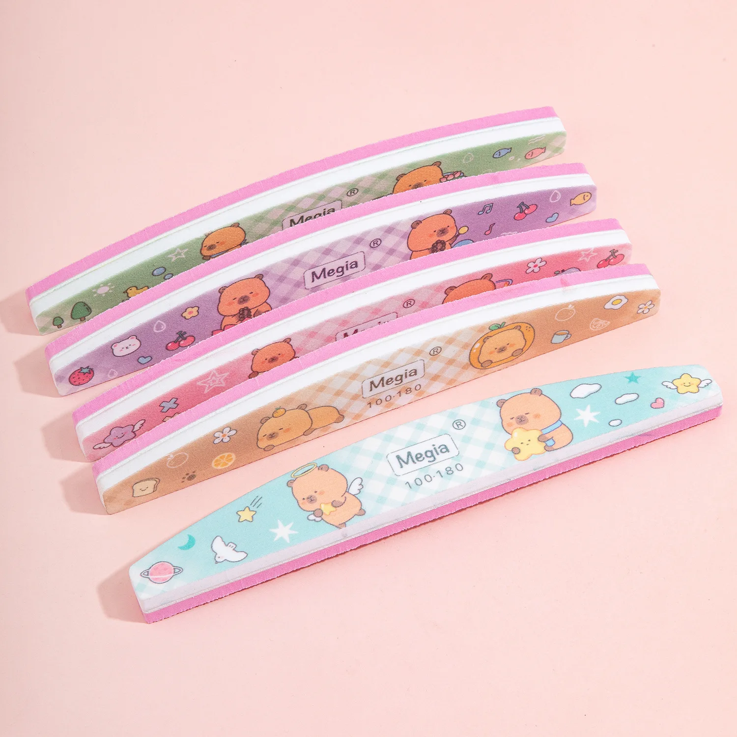 5PCS/Lot Nail File Capibala Mix Color 100/180 Grit Professional Sandpaper Cuticle Remover Buffer Files Manicure Tool Set