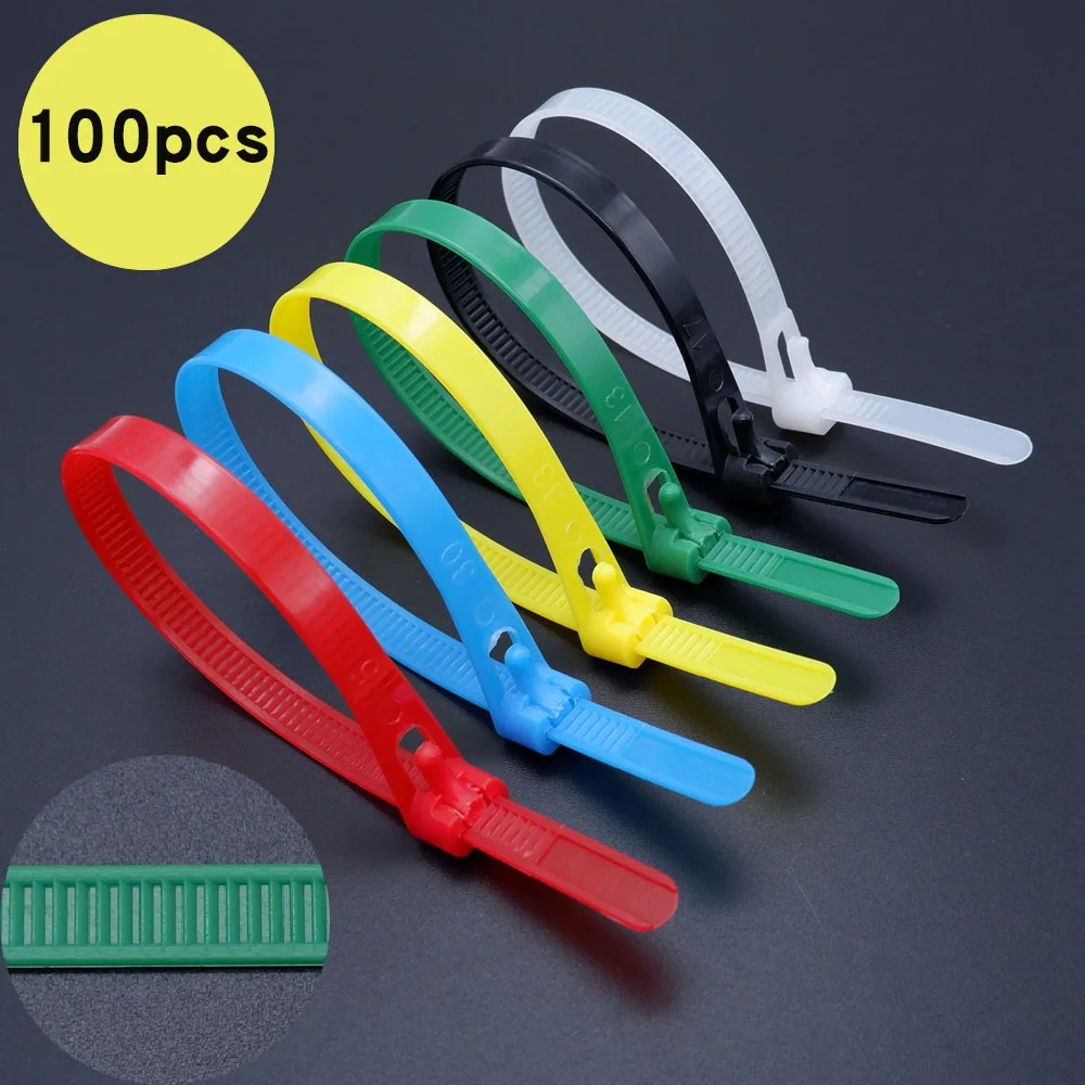 

100 PCS Reusable Plastic Nylon Cable Ties Detachable Zipper Cable Ties Garden Tie Black White Red Yellow Green Loose Slipknot