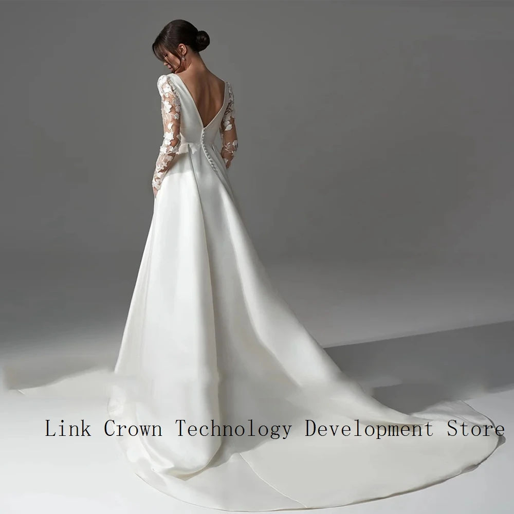 Side Slit Ivory Wedding Dresses A Line Summer Full Sleeve Satin Bridal Gowns New Button Back Vestidos De Novia 2026 Summer