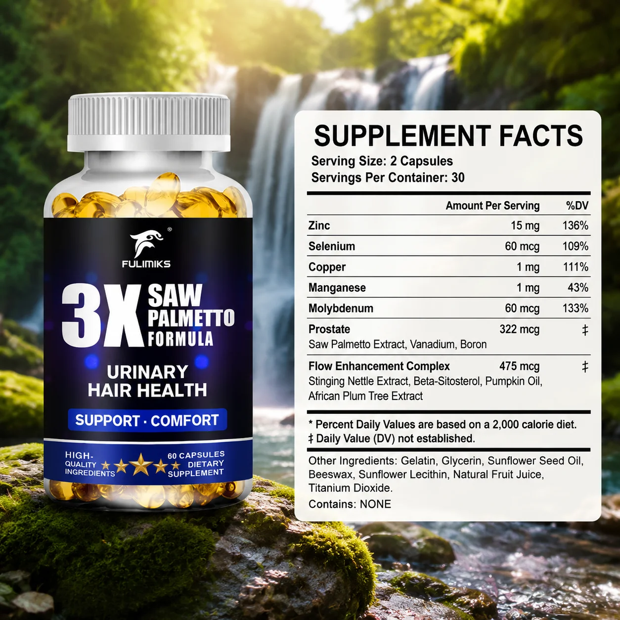 3X Saw Palmetto Supplement, with Zinc Selenium Nettle Extract, Support Urinary Tract Health, Promote Hair Health, Men Prostate Wellness, Maintain Overall Male Comfort