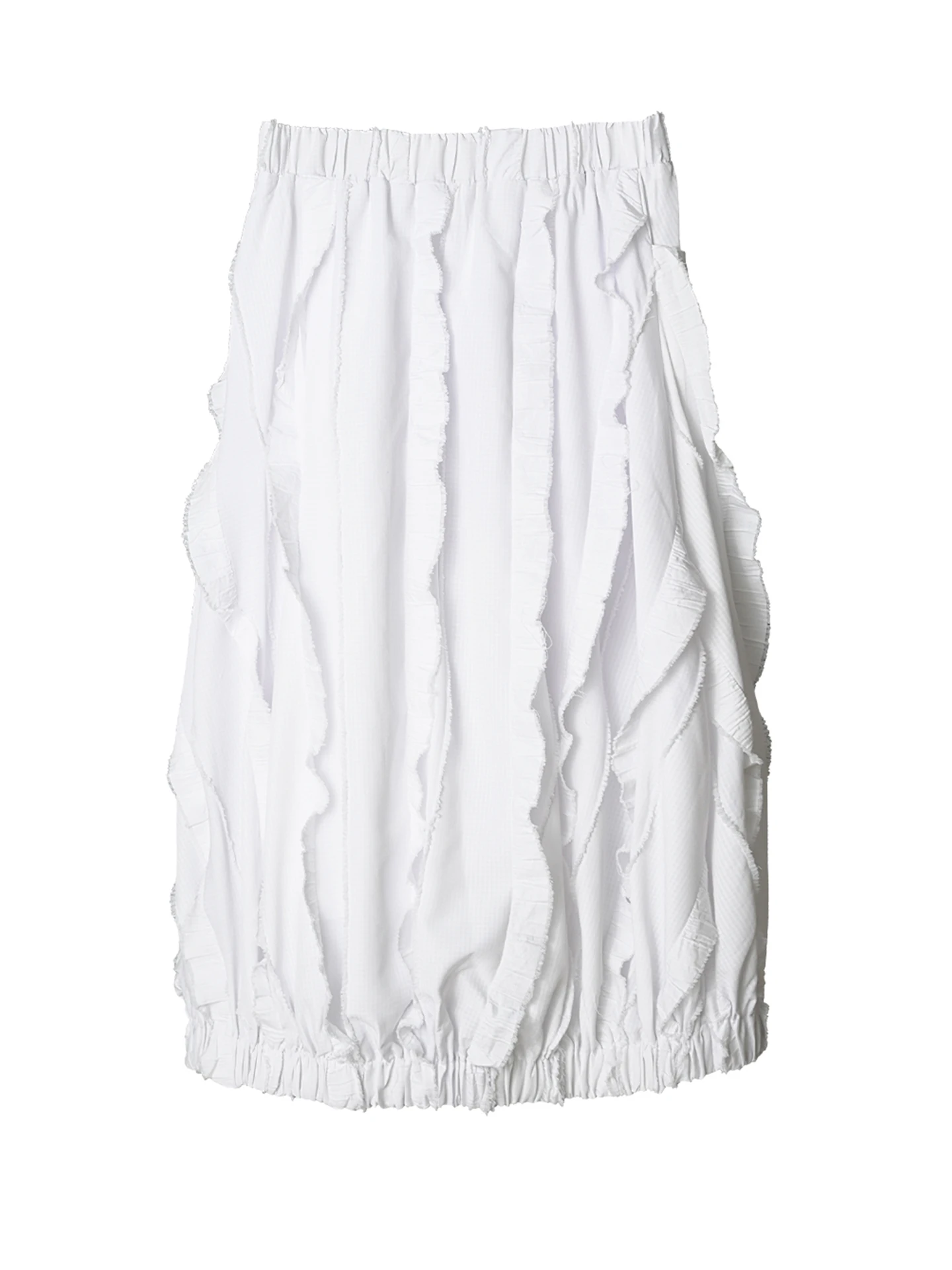 

imakokoni 2025 Original Summer Casual Artistic 3D Ruffled Lantern Midi Skirt in Shimmering White 255073