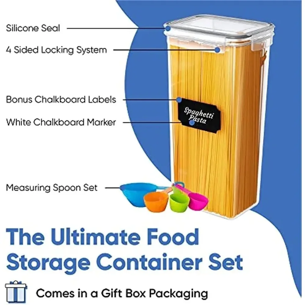 Kitchen Food Storage Airtight 14pcs-set Containers, Cereal Candy Storage Jars with spoon and 24pcs-stickers and marker