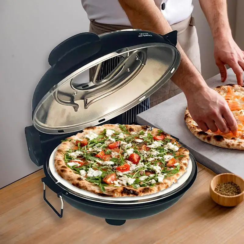 Household Black Red Adjustable Temperature Electric Pizza Maker Portable Multifunctional Double Electric Pizza Maker Mini Oven