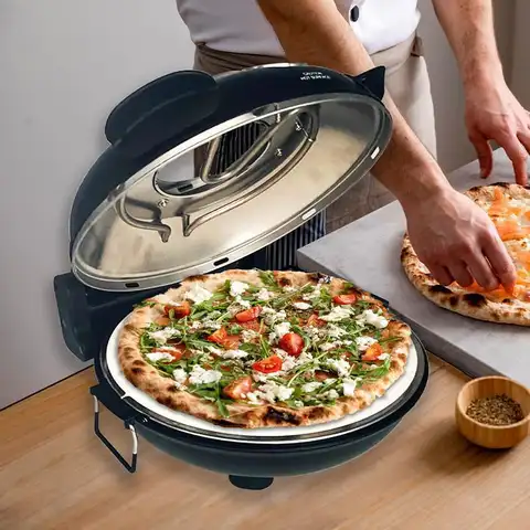 Household Black Red Adjustable Temperature Electric Pizza Maker Portable Multifunctional Double Electric Pizza Maker Mini Oven