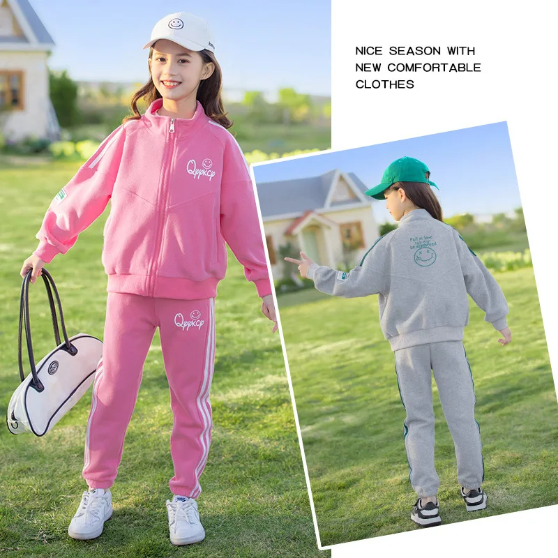 Spring Autumn Striped Kids Tracksuit Girls Hoodie + Sweatpant Sets Full Zipper Children 2 Pieces Outfits Jogger Set 3-16 Years