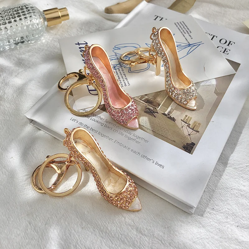 Shining Rhinestone High Heel Shoe Key Chains Colorful Delicate High Heel Shoe Geometric Key Chains Car Bag Accessories Key Ring