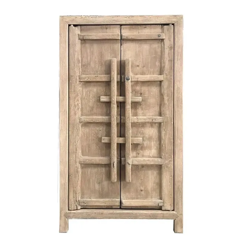 Chinese antique retro recycled solid natural wood two-door wardrobe