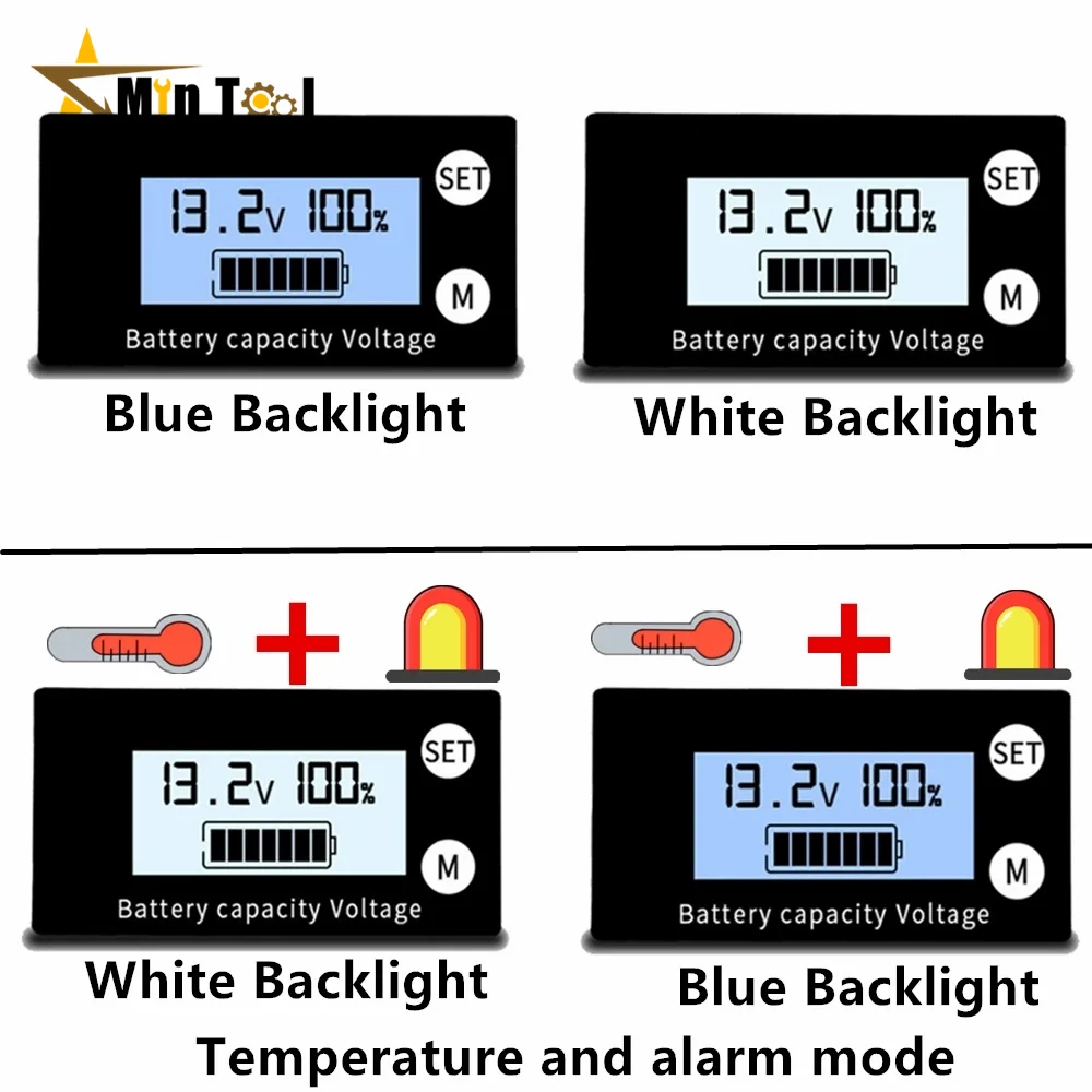 Battery Capacity Indicator DC 8V-100V Lead Acid Lithium LiFePO4 Motorcycle Voltmeter Voltage Meter 12V 24V 48V 72V Car Supply