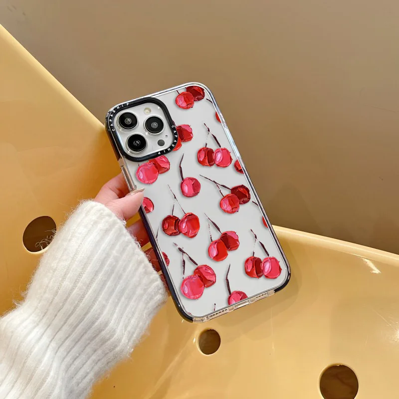 Red Cherry Multi-color Tulip Case For iPhone 16 15 14 13 12 11 Pro X XS XR Max 7 8 Plus SE 2022 Soft TPU Shockproof Back Cover