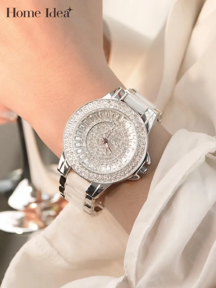 

Fashion Women Shiny Diamonds Quartz Watch Ceramic Strap Office Ladies Work Wristwatch Shiny Party Jewelry Accorries