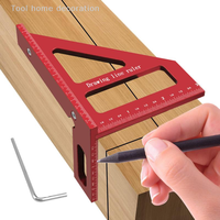 3D Multi Angle Aluminum Red Measuring Ruler 45/90 Degree Woodworking Square Protractor Drawing Line Miter Triangle Layout Tool