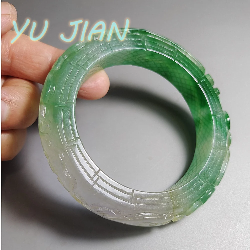 Natural High Quality Green Jade Bangles Hollow Handcarved Jadeite Jewelry