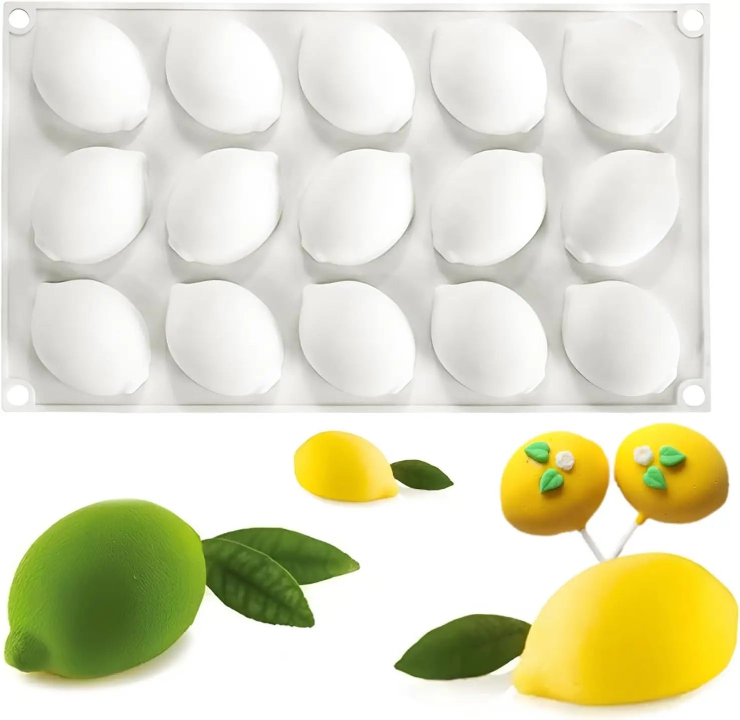 15-Cavity Silicone Lemon Mold Fruit Shape Baking Tray Tool for Desserts Mousse Cake Candy Chocolate Pastry Ice Cream Pudding